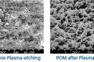 Image of a component before and after plasma etching to depict plasma etching process